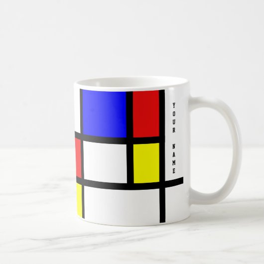Piet Mondrian Art Style Modern Bright Add Name Koffiemok (Rechts)