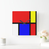 Piet Mondrian Art Style Modern Bright Colour Squar Vierkante Klok (Huis)