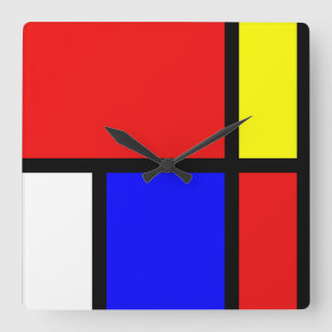 Piet Mondrian Art Style Modern Bright Colour Squar Vierkante Klok