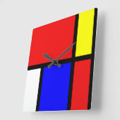 Piet Mondrian Art Style Modern Bright Colour Squar Vierkante Klok (Hoek)