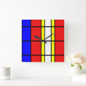 Piet Mondrian Art Style Modern Bright Colour Squar Vierkante Klok (Huis)