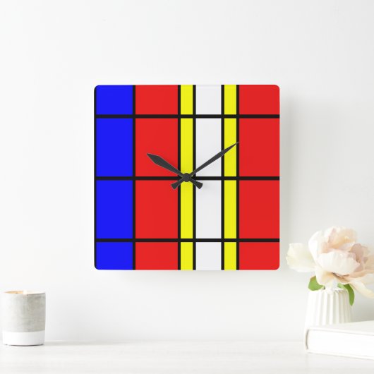 Piet Mondrian Art Style Modern Bright Colour Squar Vierkante Klok (Huis)