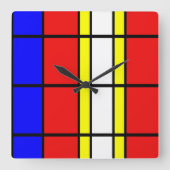 Piet Mondrian Art Style Modern Bright Colour Squar Vierkante Klok (Voorkant)