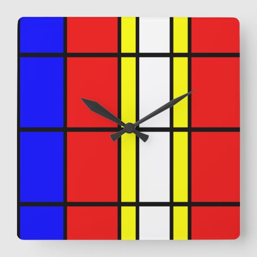 Piet Mondrian Art Style Modern Bright Colour Squar Vierkante Klok (Voorkant)
