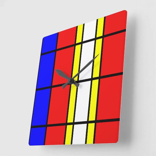 Piet Mondrian Art Style Modern Bright Colour Squar Vierkante Klok (Hoek)