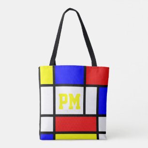 Piet Mondrian Art Style Modern Bright Initialen Tote Bag