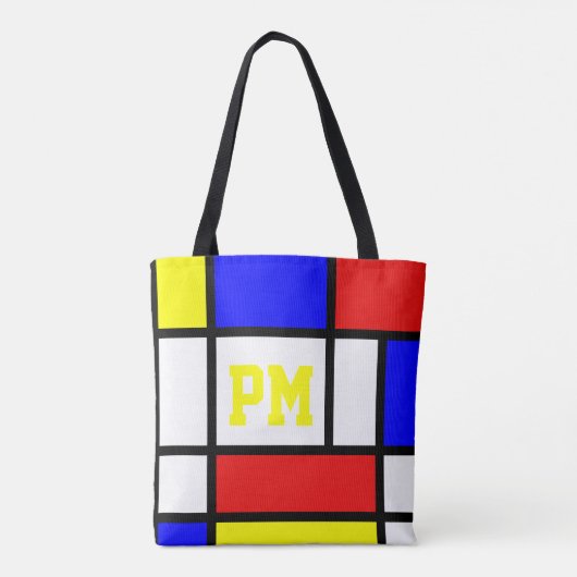 Piet Mondrian Art Style Modern Bright Initialen Tote Bag (Achterkant)