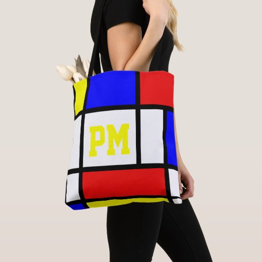 Piet Mondrian Art Style Modern Bright Initialen Tote Bag (Dichtbij)