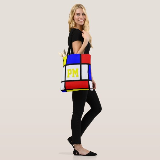 Piet Mondrian Art Style Modern Bright Initialen Tote Bag (Op model)