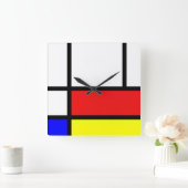 Piet Mondrian Art Style Modern Bright kleuren Vierkante Klok (Huis)