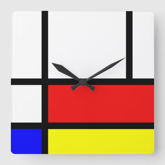 Piet Mondrian Art Style Modern Bright kleuren Vierkante Klok (Voorkant)