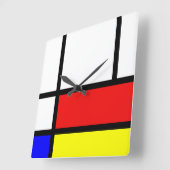 Piet Mondrian Art Style Modern Bright kleuren Vierkante Klok (Hoek)