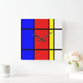 Piet Mondrian Art Style Modern Bright kleuren Vierkante Klok (Huis)