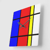 Piet Mondrian Art Style Modern Bright kleuren Vierkante Klok (Hoek)