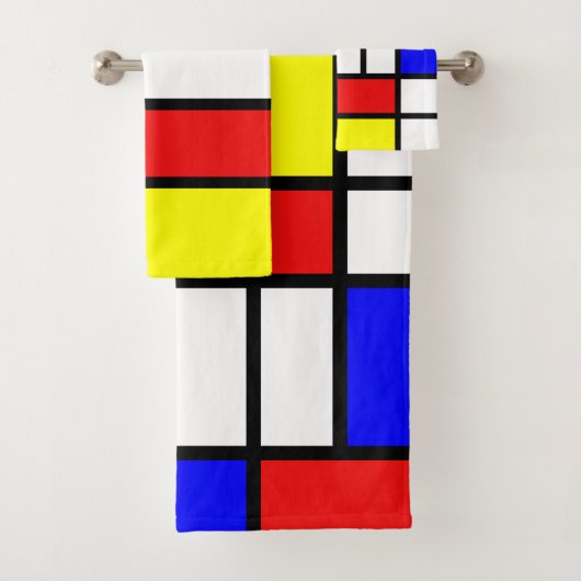 Piet Mondrian Art Style Modern Helderkleurig Bad Handdoek (Insitu)