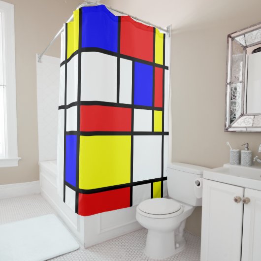 Piet Mondrian Art Style Modern Helderkleurig Douchegordijn (In situ)