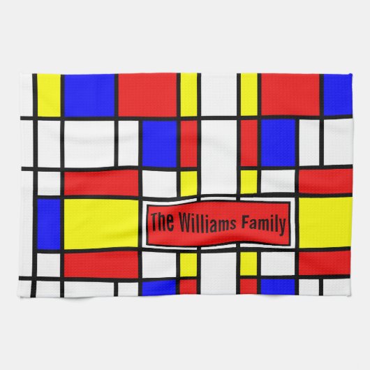 Piet Mondrian Art Style Modern Helderkleurig Theedoek (Horizontaal)