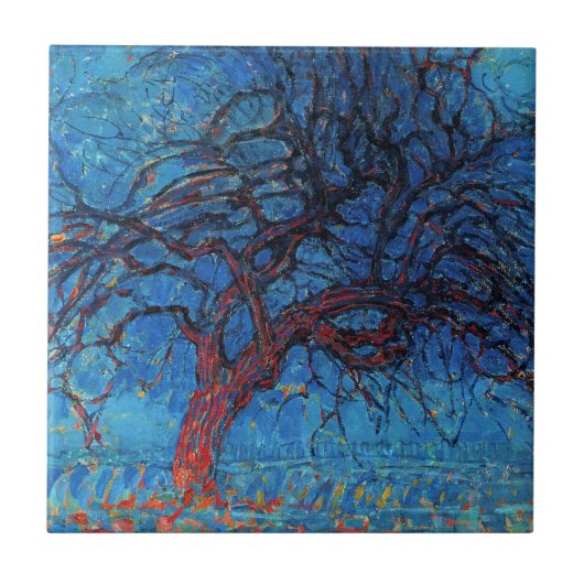 Piet Mondrian, Avond: De rode boom Tegeltje (Voorkant)