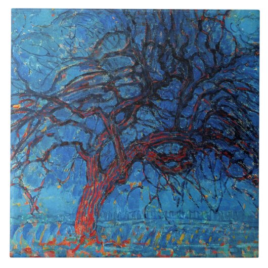 Piet Mondrian, Avond: De rode boom Tegeltje (Voorkant)