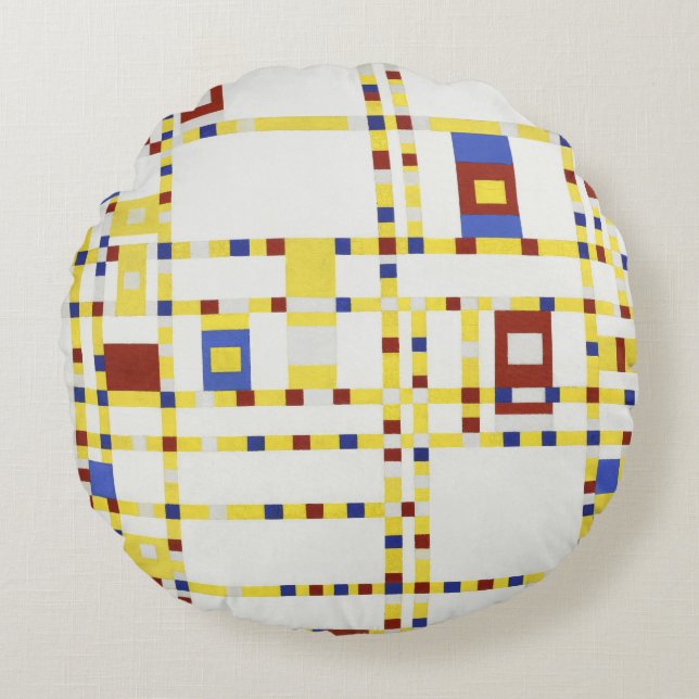 Piet Mondrian Broadway Boogie Woogie Abstracte Kun Rond Kussen (Voorkant)