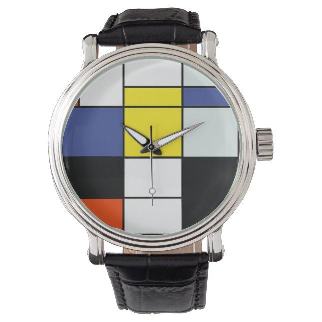Piet Mondrian Compositie A - Abstracte Moderne Kun Horloge (Voorkant)