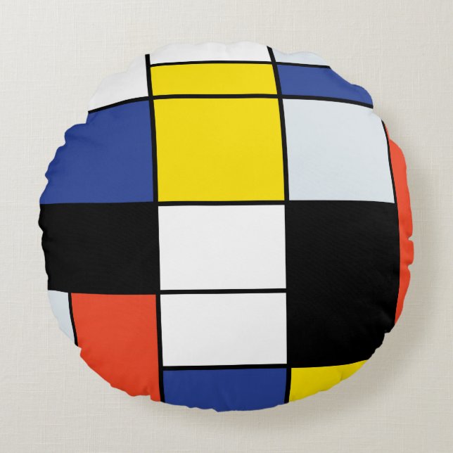 Piet Mondrian Compositie A - Abstracte Moderne Kun Rond Kussen (Voorkant)