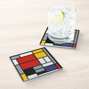 Piet Mondrian, Compositie met groot rood vlak Glazen Onderzetter