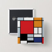 Piet Mondrian - Compositie met groot rood vlak Vierkante Button 5,1 Cm (Voorkant /achterkant)