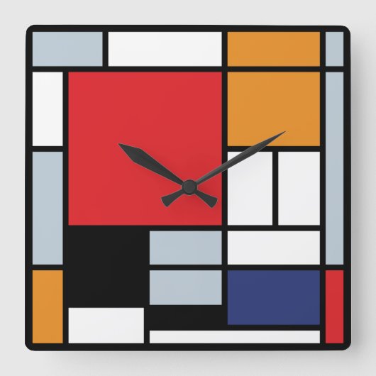 Piet Mondrian - Compositie met groot rood vlak Vierkante Klok (Voorkant)