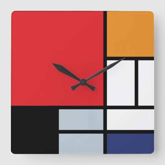 Piet Mondrian - Compositie met groot rood vlak Vierkante Klok (Voorkant)