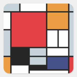 Piet Mondrian - Compositie met groot rood vlak Vierkante Sticker