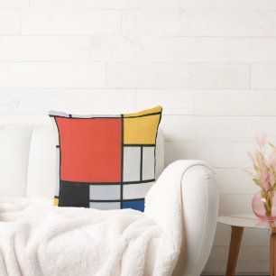 Piet Mondrian Compositie Rood Geel Blauw Print Kussen