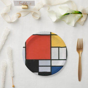 Piet Mondrian Compositie Rood Geel Blauw Print Papieren Bordje