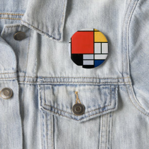 Piet Mondrian Compositie Rood Geel Blauw Print Ronde Button 5,7 Cm