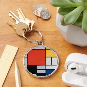 Piet Mondrian Compositie Rood Geel Blauw Print Sleutelhanger
