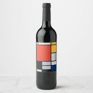 Piet Mondrian Compositie Rood Geel Blauw Print Wijn Etiket