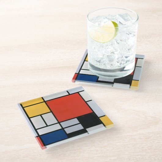 Piet Mondrian Composition, retro Glazen Onderzetter (Schuin)