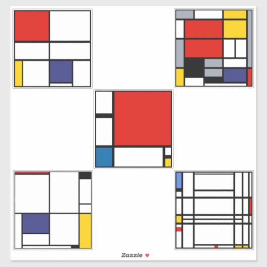Piet Mondrian moderne kunstschilderijen Sticker (Vel)