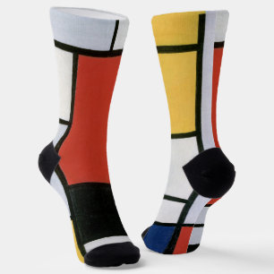 Piet Mondrian Rood Blauw Geel Abstracte Kunst Sokken