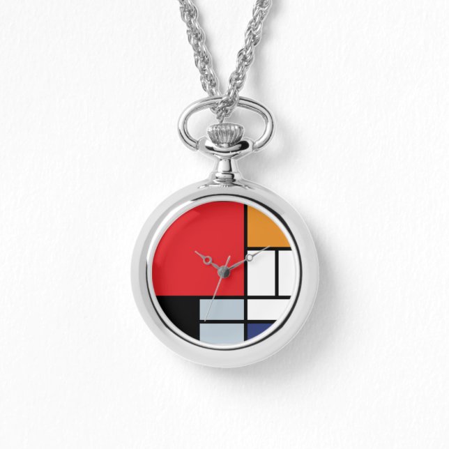 Piet Mondrian - Samenstelling met Grote Rode Plane Horloge (Voorkant)