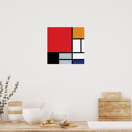 Piet Mondrian - Samenstelling met Grote Rode Plane Poster (Keuken)