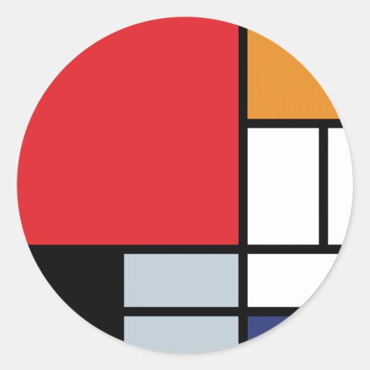 Piet Mondrian - Samenstelling met Grote Rode Plane Ronde Sticker (Voorkant)