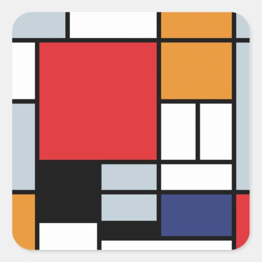 Piet Mondrian - Samenstelling met Grote Rode Plane Vierkante Sticker (Voorkant)