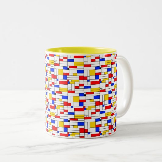 Piet Mondrian Style Abstracte Art Coffee-Mok Tweekleurige Koffiemok (Voorkant rechts)