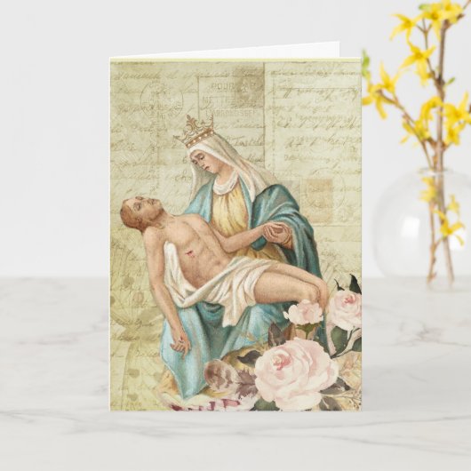 Pieta Mary en Jesus Religious Christian Kaart (Gele Bloem)
