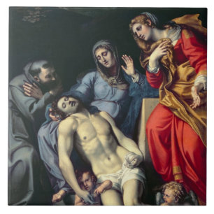 Pieta met St. Francis en St. Mary Magdalene, c.1 Tegeltje