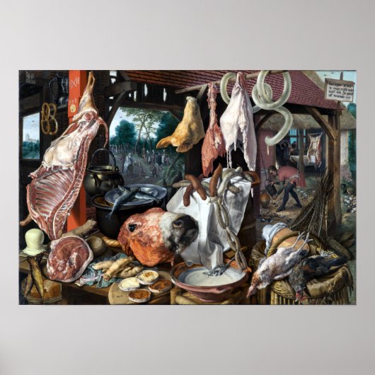 Pieter Aertsen A Meat Stall with the Holy Family Poster (Voorkant)