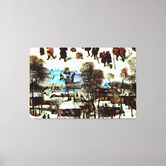 Pieter Bruegel de Oudere, De Jagers in de Sneeuw Canvas Afdruk