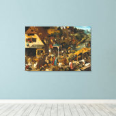 Pieter Bruegel de Ouderen - Netherlandish Proverbs Canvas Afdruk (Insitu (Houten vloer))