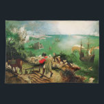 Pieter Bruegel Landschap met de Herfst van Icarus Theedoek<br><div class="desc">Pieter Bruegel Landschap met de Herfst van keukenhanddoek Icarus. Olie op canvas vanaf 1560. Een van de meest bediscussieerde mythologische schilderijen aller tijden. Het landschap met de Herfst van Icarus door Pieter Bruegel bedekt de Ouder een rijke landschapscène met boeren, vissers en zeilschepen. Icarus zelf is nauwelijks zichtbaar in de...</div>